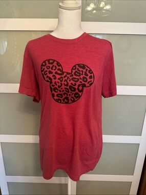 Red Tee with Black Leopard Mickey Graphic